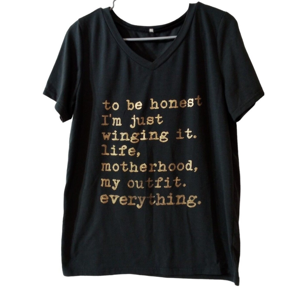 Women's Gray Personalized T-shirt Just Winging‎ It Motherhood Size Large